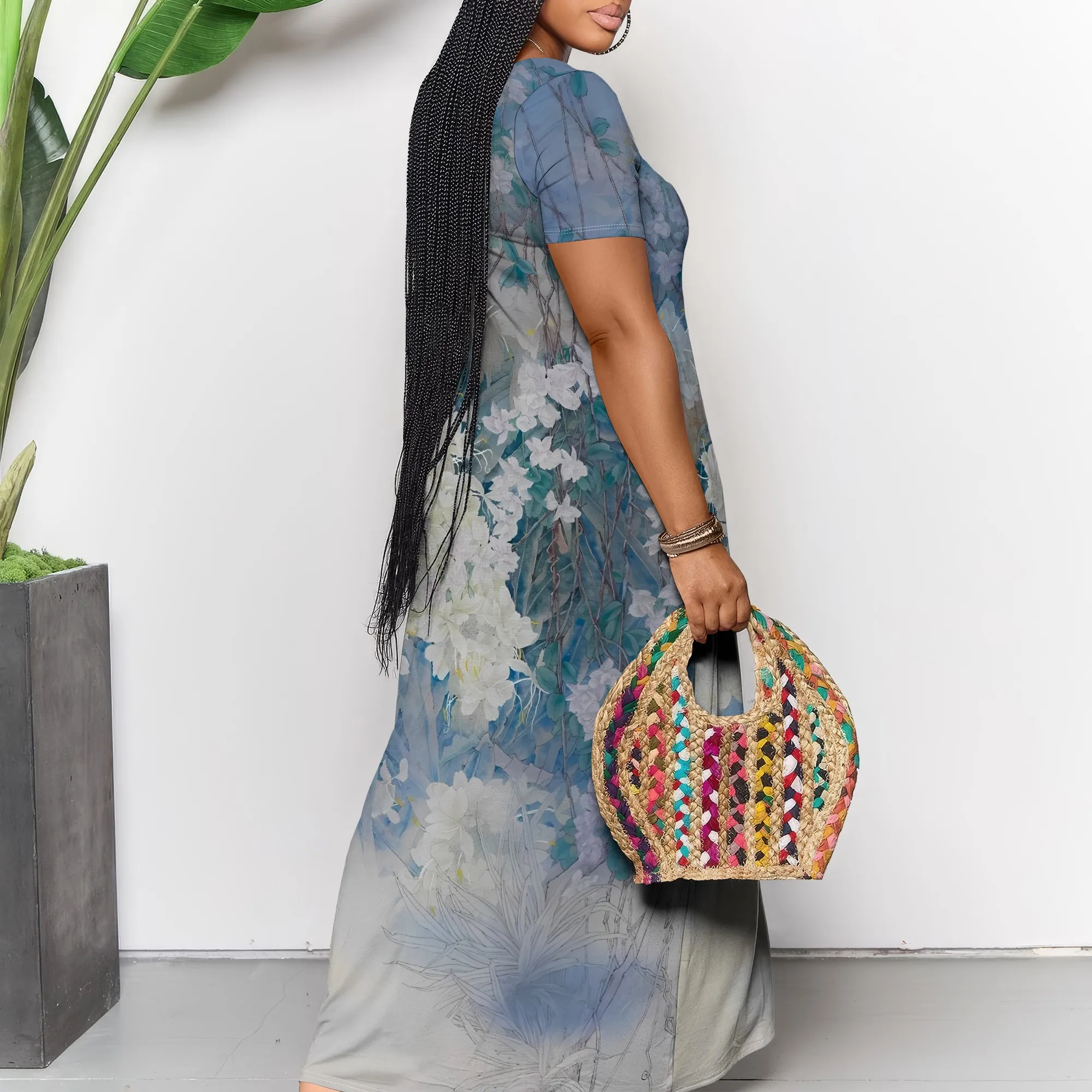 Abito lungo con scollo a V floreale sfumato Elegante abito da vacanza estiva Boho