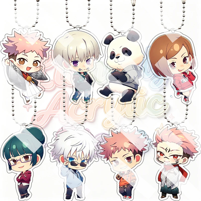 Anime Cartoon Jujutsu Kaisen Yuji Itadori Satoru Gojo Anime Q Version Charms Acrylic Pendant Beaded Chain Bag Accessory Ornament