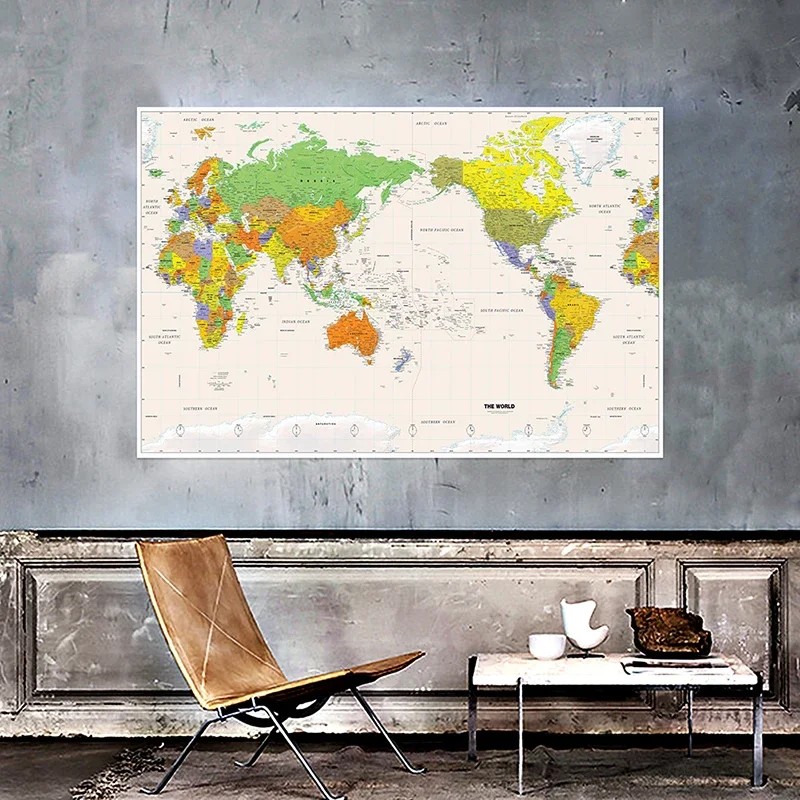 150x100 cm Mappa del mondo Immagine decorativa da appendere Mappa dettagliata delle grandi città in ogni paese per materiale scolastico