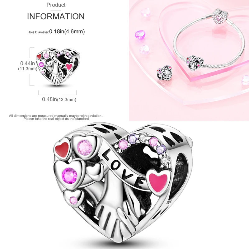 925 Sterling Silber Liebesherz-Charm-Perlen Paar Romantisch Passend für Original-Armband Valentinstag Jahrestag DIY Damenschmuck – Detail 15