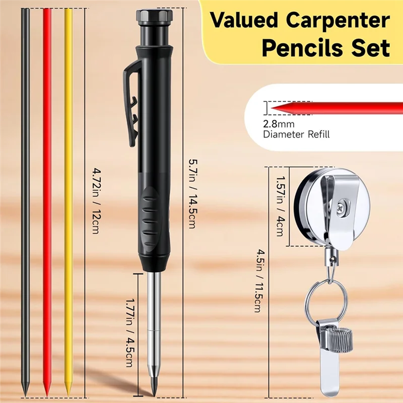 A53q-conjunto de lápis para carpintaria, conjunto de lápis mecânico para carpintaria com furo profundo com suporte retrátil para caneta de desenho para carpintaria b dura