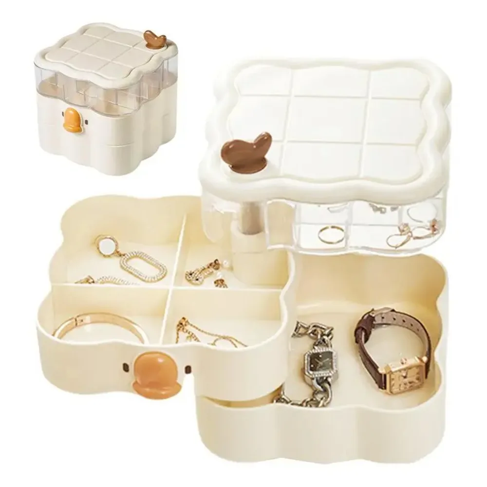 

3 Layer Rotating Jewelry Storage Box Dustproof with Lid Earring and Ring Storage Case Large Capacity Grid Cosmetic Storage Box