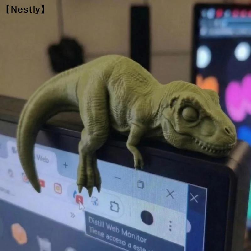 Sleeping T-Rex Monitor Topper Figurines 3D Printed Mini Lazy Dinosaur Ornaments For Desk Monitor Shelf Cute Dinosaur Decor〔Nest〕