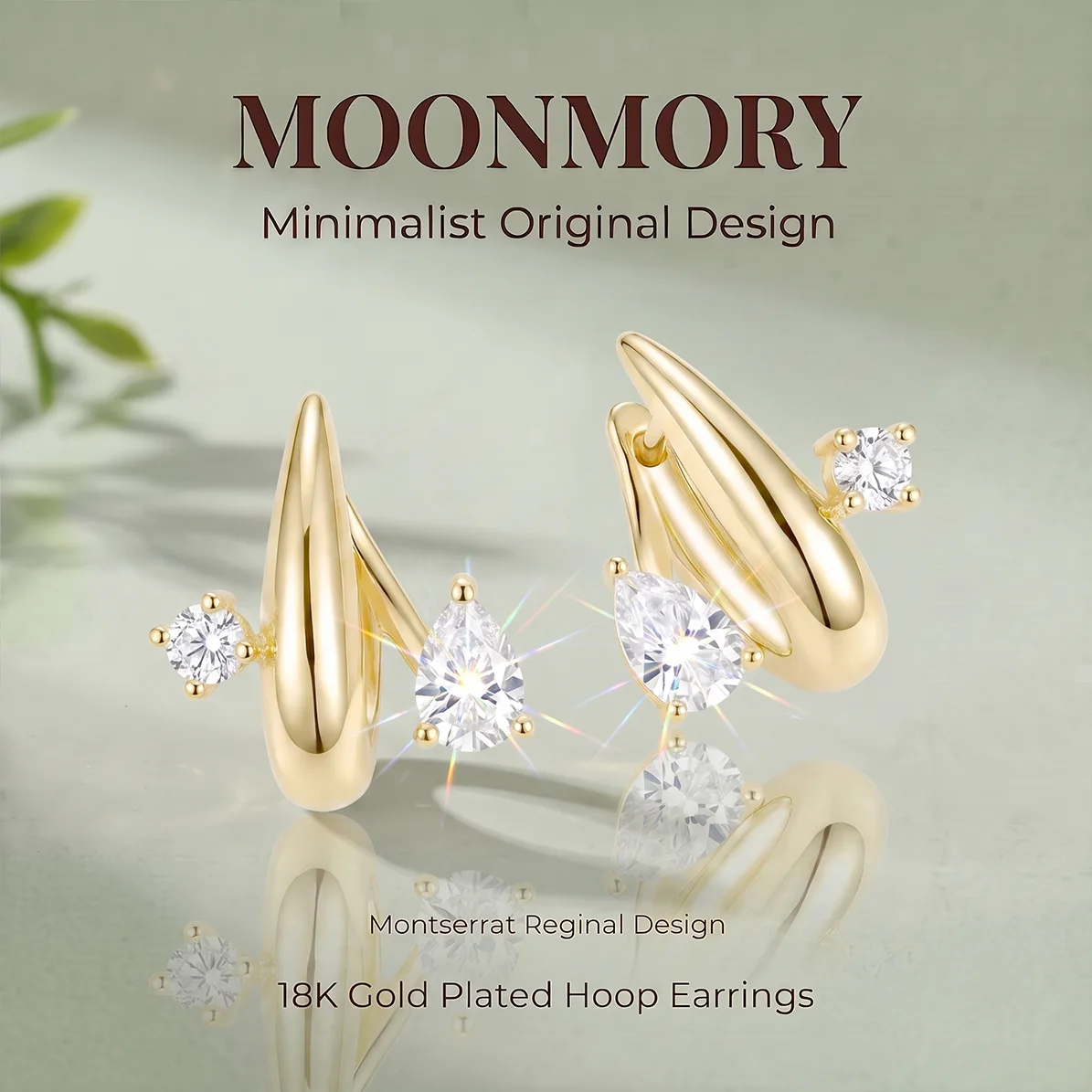 Moonmory Minimalistisches Einzigartiges Design Luxusmarken 5A Marquise Oval Birnenförmige Serie Huggies Ohrringe für Frauen 14K Doppelschicht – Detail 2