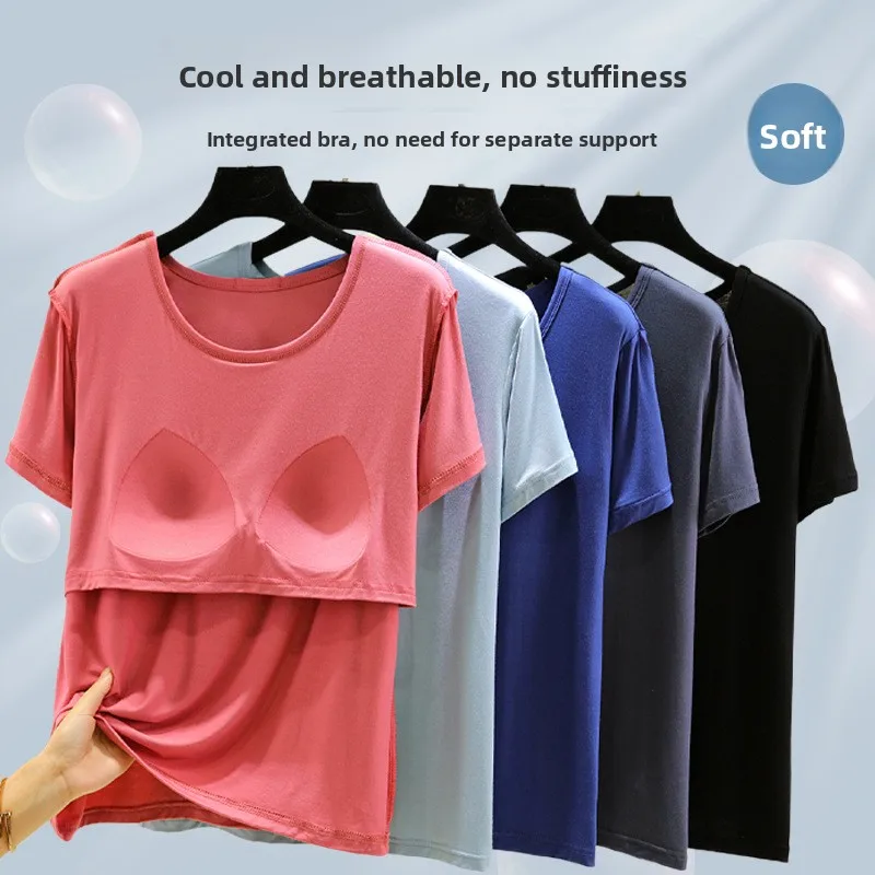Loose Fit round Neck Modal T-Shirt Women Summer Casual Thin Short Sleeve Base Shirt Large Size Indoor Outdoor Wear