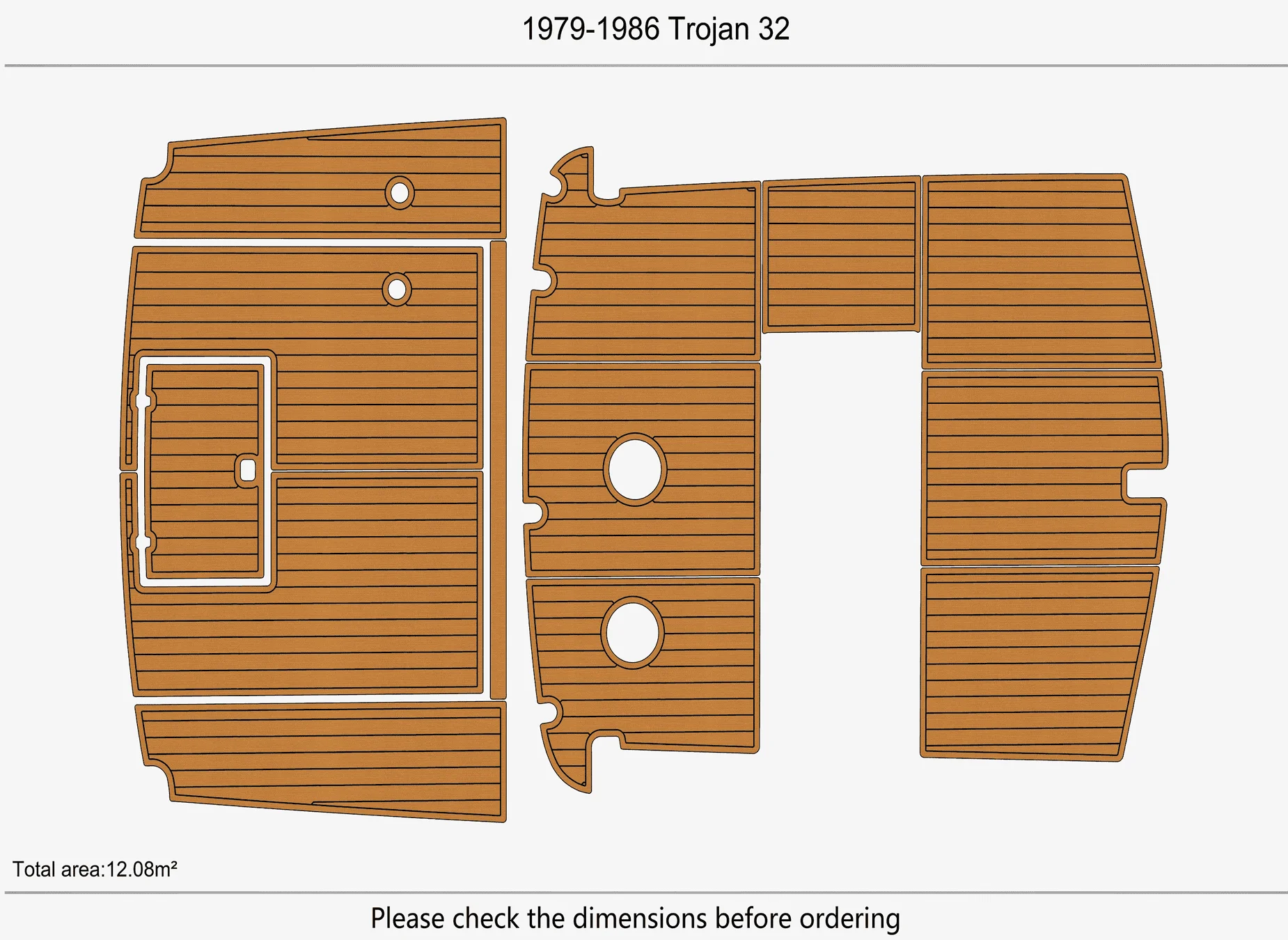 Non-Slip EVA Faux Teak Marine Mat Self-Adhesive 6mm Yacht Cockpit Pad for 1979-1985 Trojan 32 Boat Decking Easy Install
