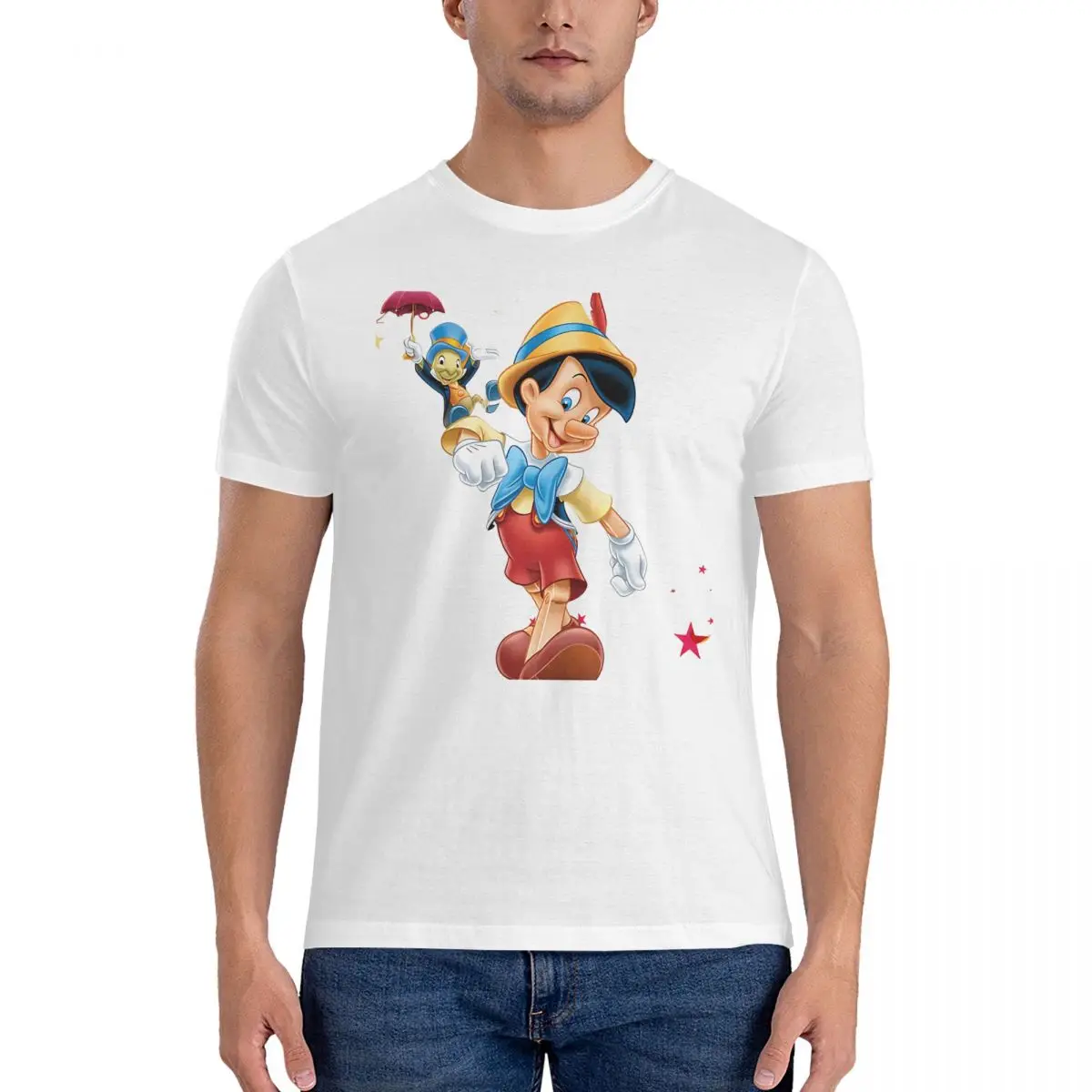 Cute Jiminy Cricket Vintage Cotton Tee Shirt Short Sleeve Disney The Adventures of Pinocchio Film T Shirt Round Neck Clothes