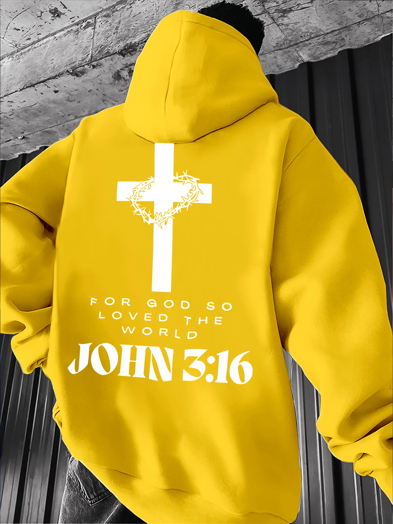 Übergroßer Christlicher Kreuz-Hoodie mit Aufschrift "Johannes 3:16" Herren Hip-Hop Sport Streetwear Lässiger Fleece-Pullover – Detail 5