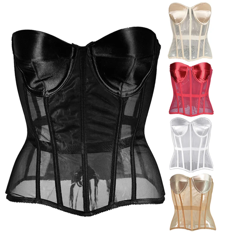 

Women Sheer Bustier Lace Up Corset Top Corset Boned Waist Trainer Lingerie Overbust Corsets Body Shaper Corsets for Women