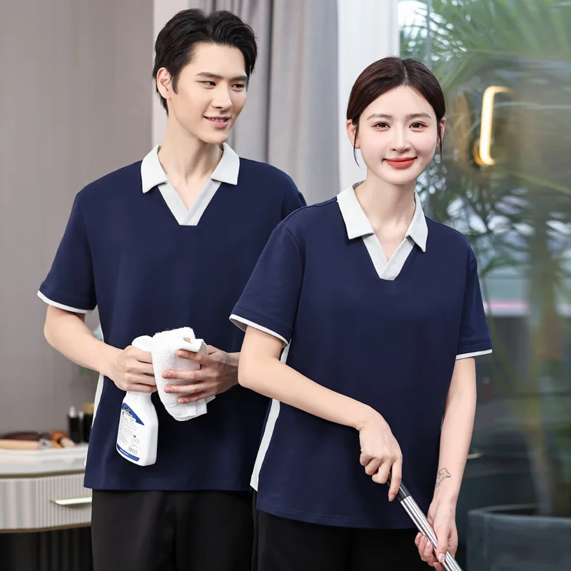 Summer Hotel Cleaning UniformsVShort Sleeve Work Uniform for Shopping Mall Housekeeping, Residential Property, Hotel Room Cleani