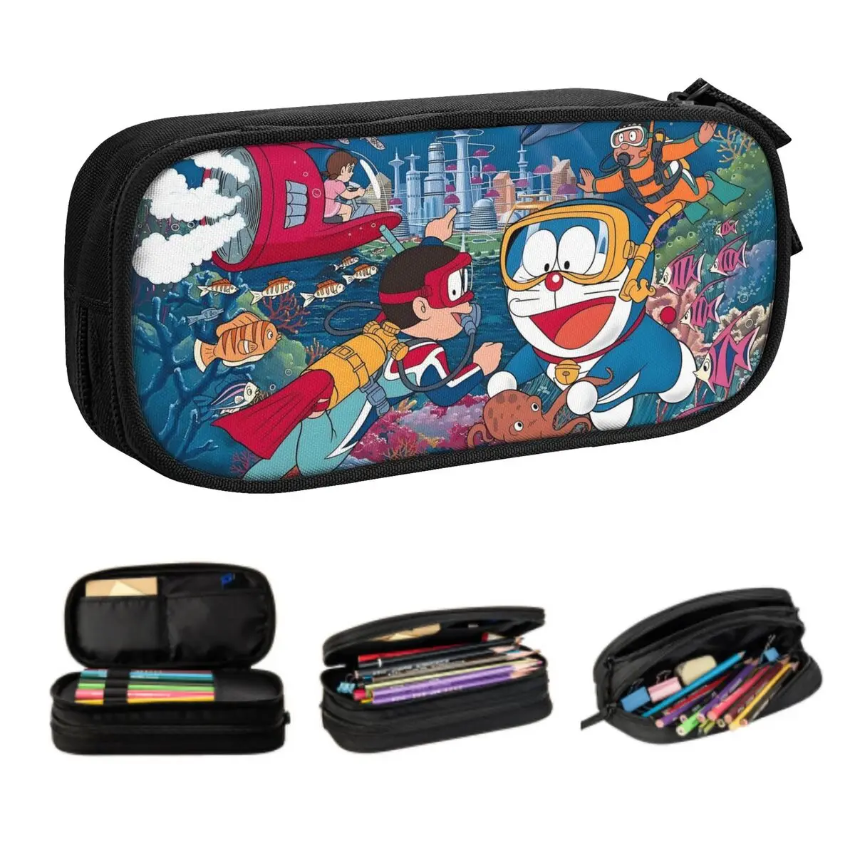

Custom Animation D-Doraemons Cat Pencil Case for Boy Girl Large Storage Underwater Exploration Pen Box Bag School Supplies