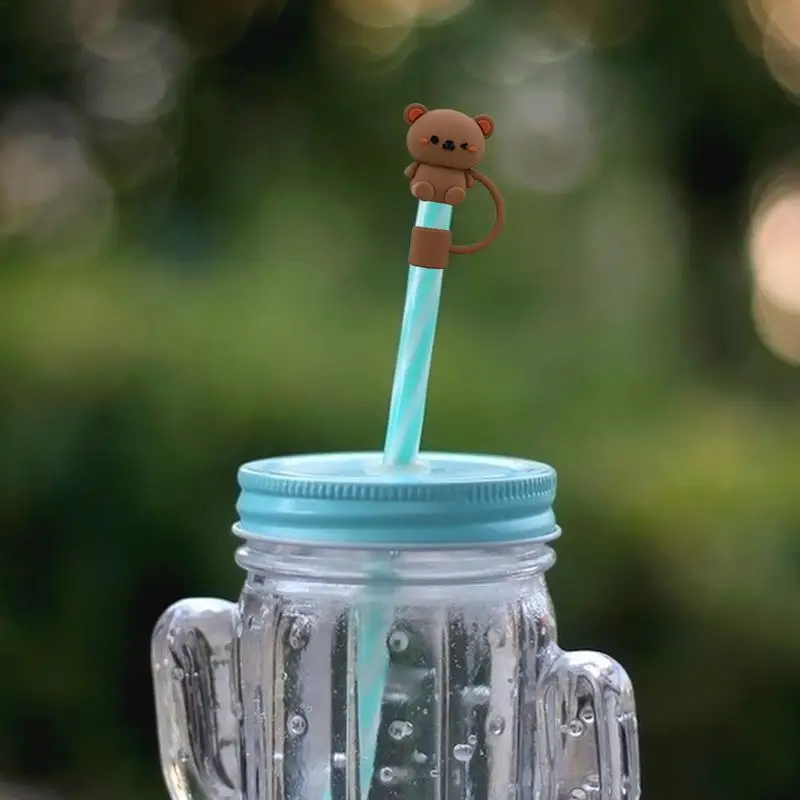 سيليكون القش يغطي سيليكون القش قبعات الفرخ الغبار القش يغطي لطيف قابلة لإعادة الاستخدام القش القبعات العالية القش حامي للأطفال #4