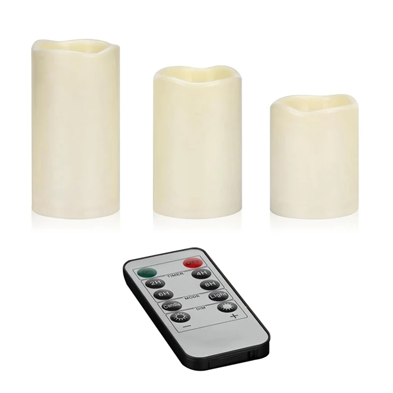 

Flameless Candles 4IN 5IN 6NI Set Of 3 Outdoor Indoor Pillars 3IN Diameter Battery Operated Flickering Candles Remote