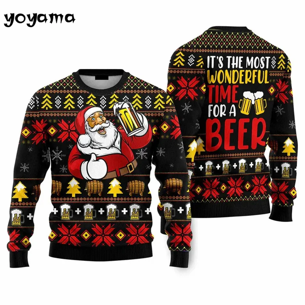 Funny Print Hoodies Beer Santa Tops Men Fashion Long Sleeves Hoodie Men Pullovers 3D Print New Year Sweatshirt Men's Clothing