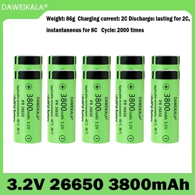 Batterie V26650 3.2 mah, grande capacité 3800 continu 2C décharge maximale 8C fer (III) phosphate lithium cellule