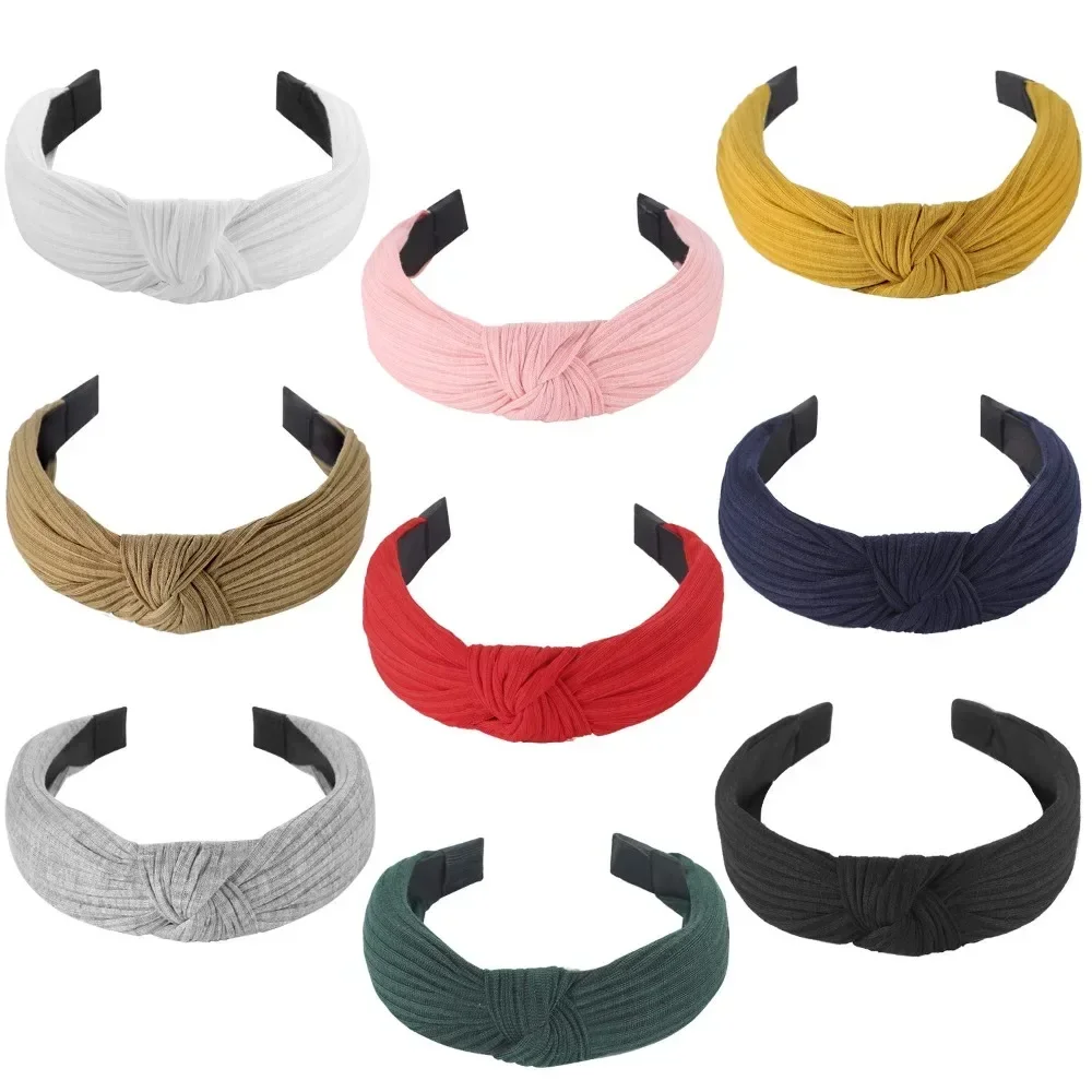 

Knotted Headbands for Women Girls, 9 Pcs Wide Plain Turban Headband Fashion Cross Knot Hair Bands with Solid Colors