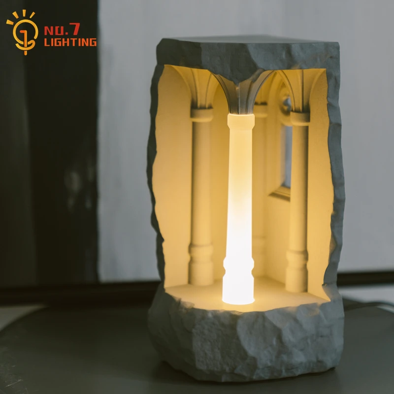 

Atmosphere Industrial Roman Column Cement Night Light Designer LED Wall Mounted Birthday Gift Bedroom Bedside Study Store Studio