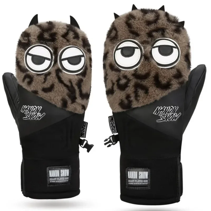 Big-Eyed Skiing Gloves for Men and Women, Waterproof and Wear-Resistant Snowboard Gloves, Warm Cartoon Plush Gloves, NS5030