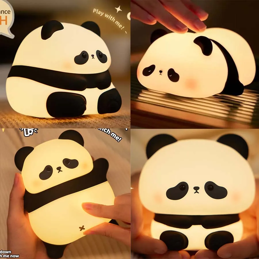 

USB Rechargeable LED Night Light Cute Panda Silicone Lamp Timing Function Bedroom Bedside Decor Table Lamp Kids Nightlight Gift