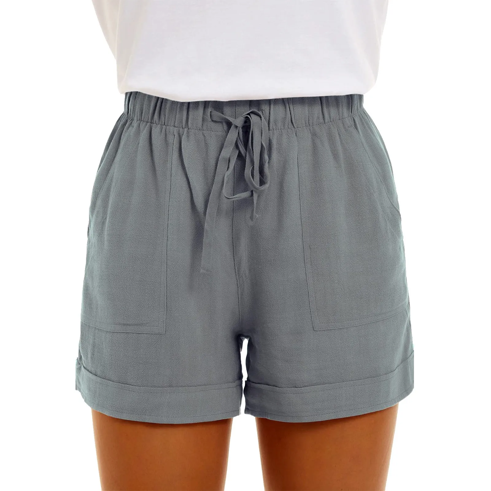 Women Casual Shorts Summer New European and American High Waisted Lace Up Loose Twill Wide Leg Short Pants With Pockets