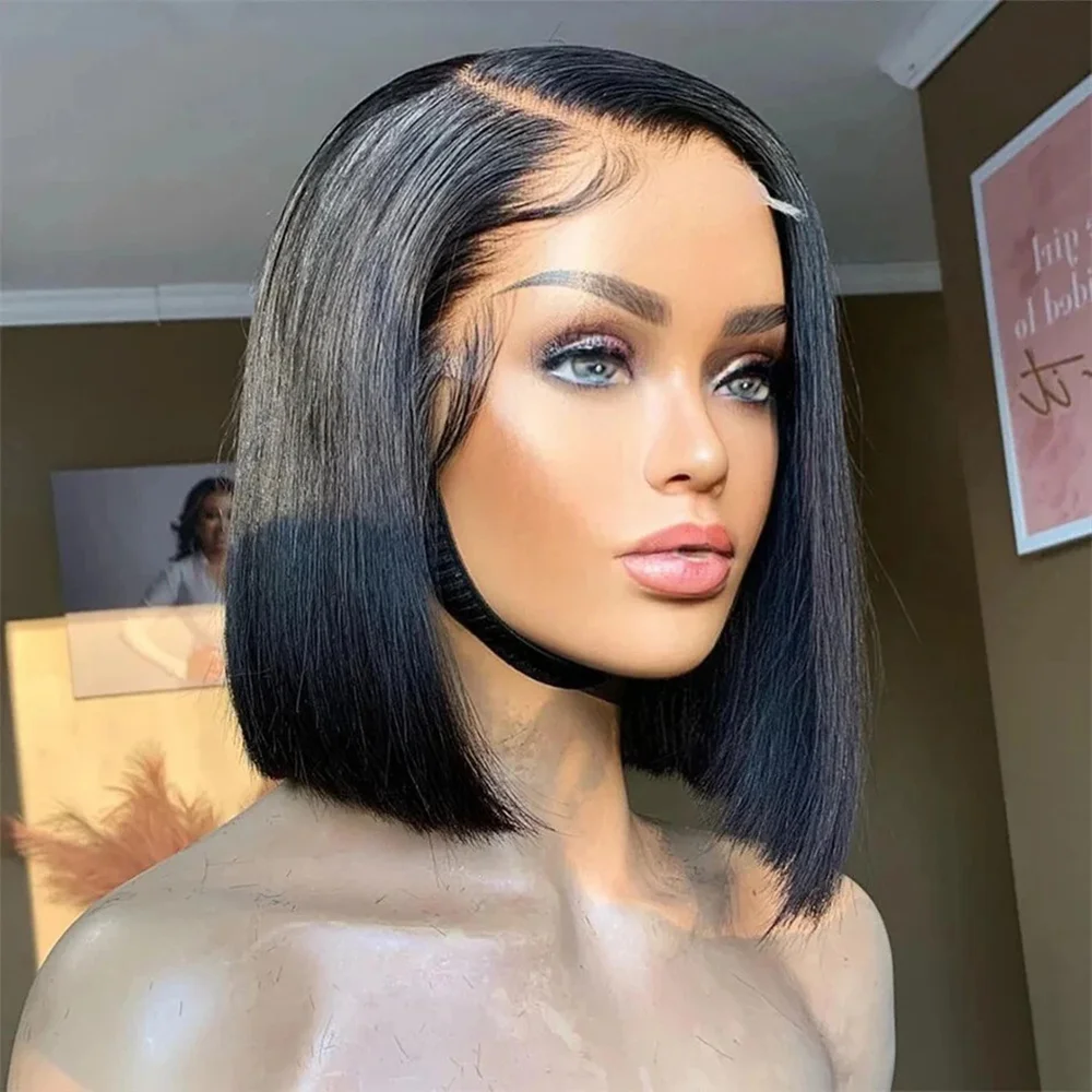 

Bob Wig Human Hair Bone Straight 13x4 Lace Front Wigs 220% Density Brazilian Short Bob Pre Plucked 4x4 Lace Wig For Black Women