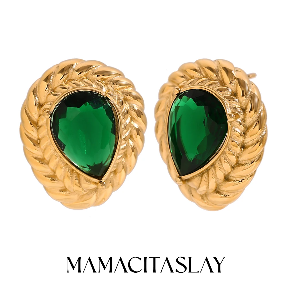 

MamacitaSlay Vintage Clear Green Black Water Drop Shape Rhinestone Wheat Earrings stainless steel women's jewelry gift women