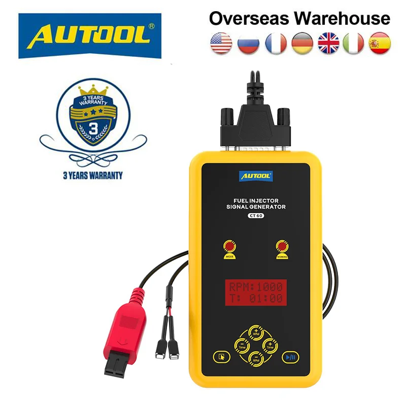 Автомобильный тестер топливного инжектора AUTOOL CT60, сопла для промывки инжектора, поддержка высокого импульсного давления для очистки инжектора FSI HPI GDI