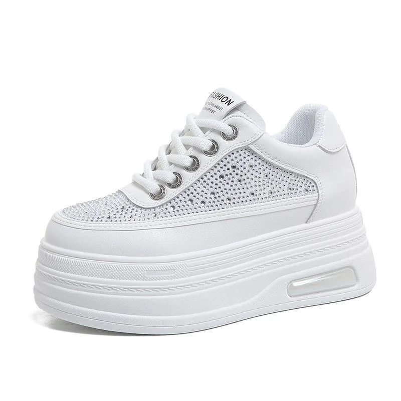 

Женские кроссовки на платформе 8 см, повседневная обувь, белые туфли, массивные кроссовки из искусственной кожи, женская прогулочная обувь, осень