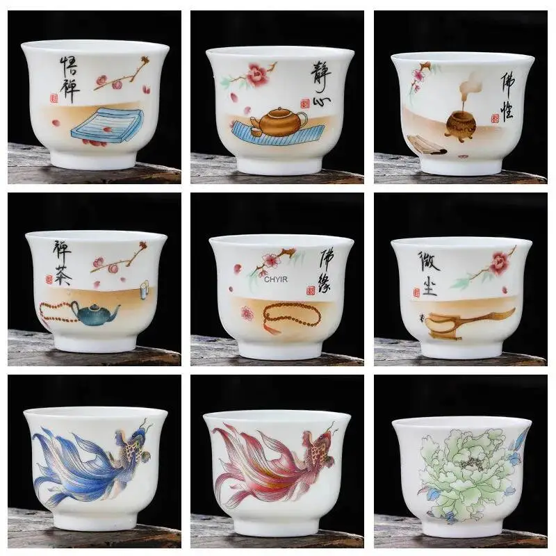 White Porcelain Master Cup Hand-painted Ceramic Teacup Personal Meditation Cup Teacup Supplies