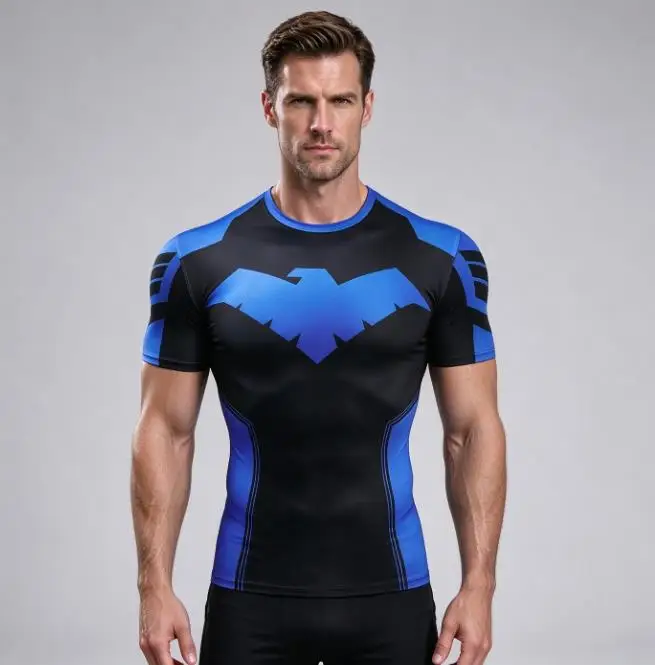 2026Compression T-Shirts Sportswear Gym Rash Guard Boxing Training Sports Tops 3D Nightwing MenT Shirt Running Quick-Dry Shirts