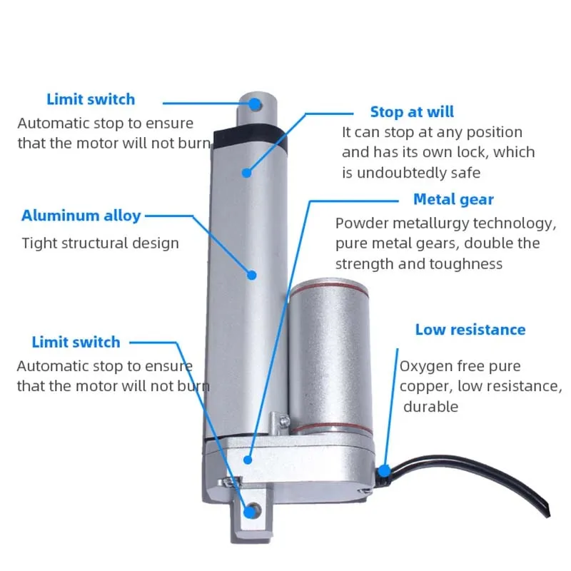 Motor eléctrico de accionamiento lineal, actuador lineal eléctrico, carrera de 20mm, 30mm, 50mm, 100-1000N, CC de 12V/24V