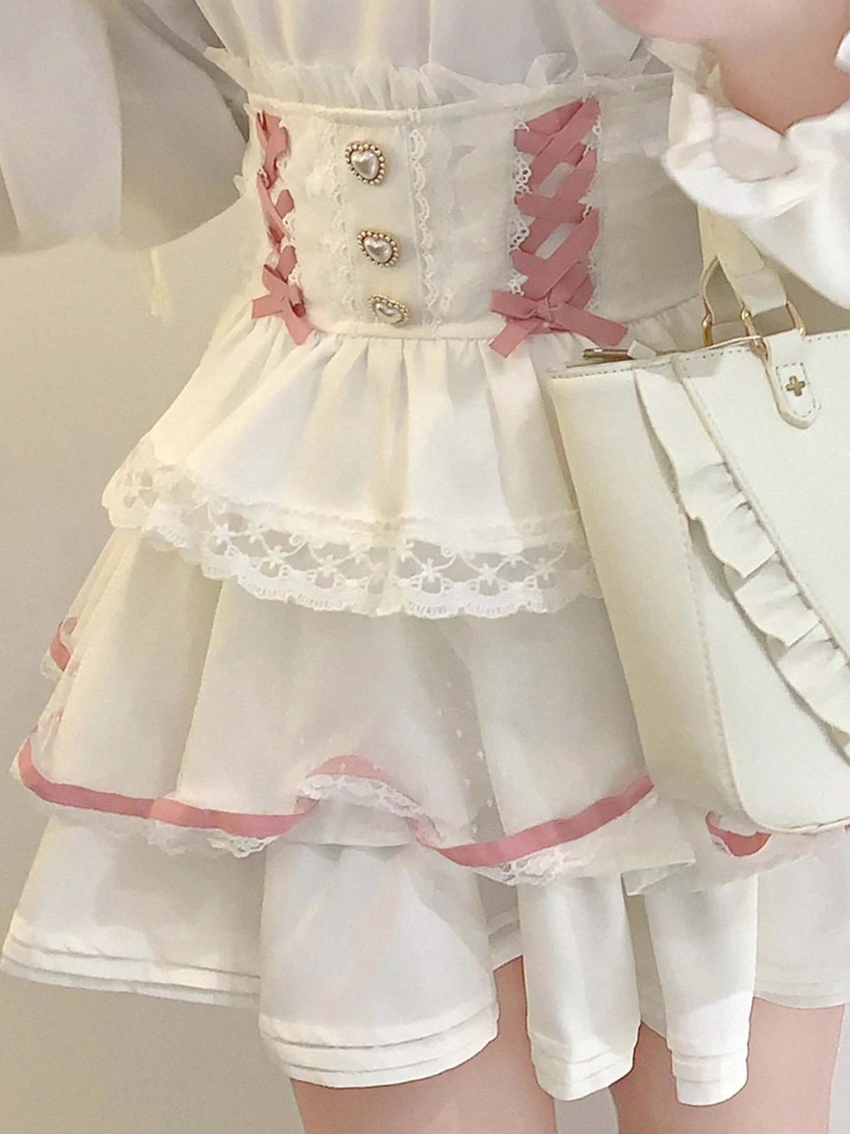 

Japanese Mine Series Mass-Produced Polka Dot Print Bow Multi-Layer High-Waisted Slim Mini Skirt Elegant Princess A-Line Skirts