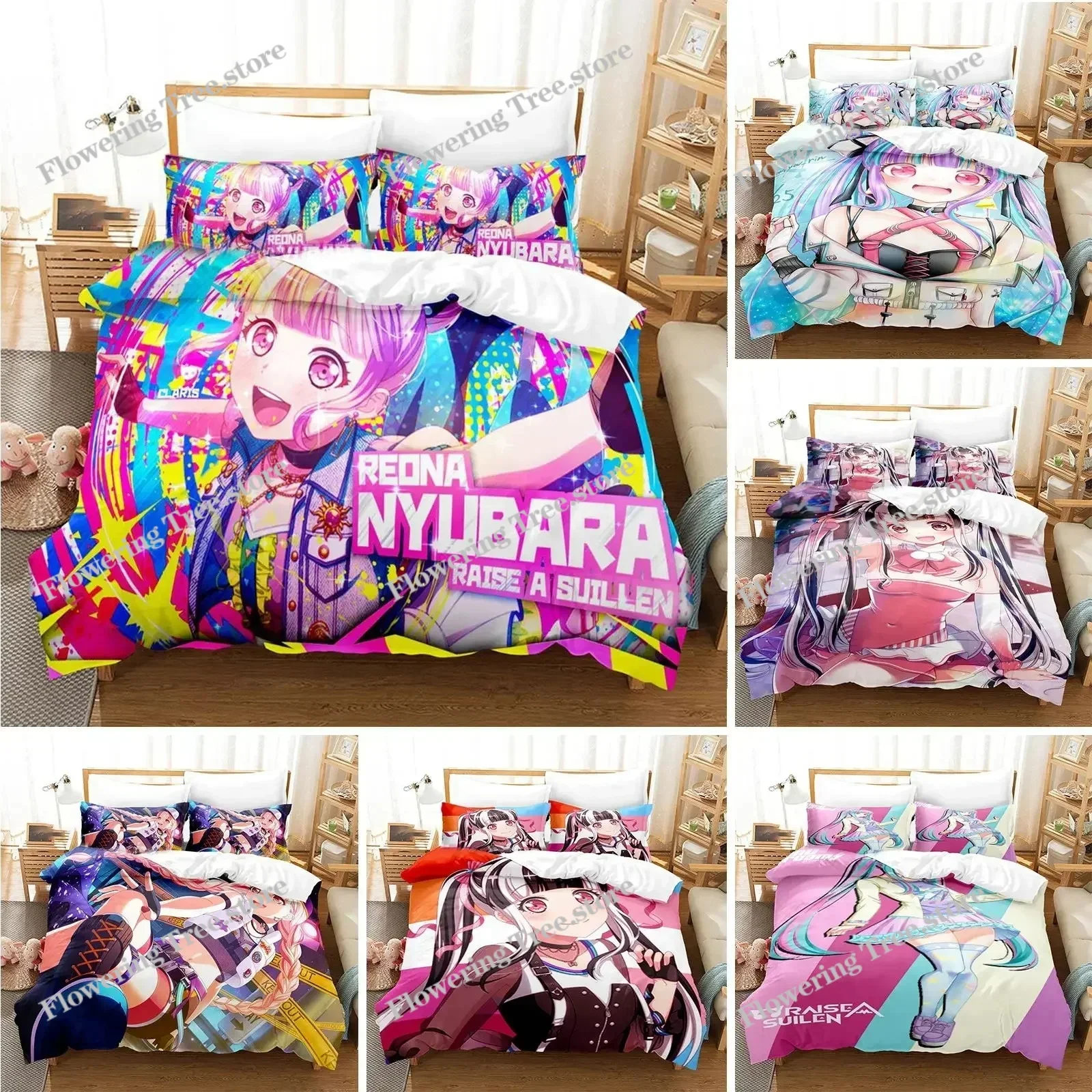 3D Printed Nyubara Reona Bedding Set Anime Raise A Suilen Duvet Cover Double Twin Full Queen King Adult Kids Bedclothes Quilt