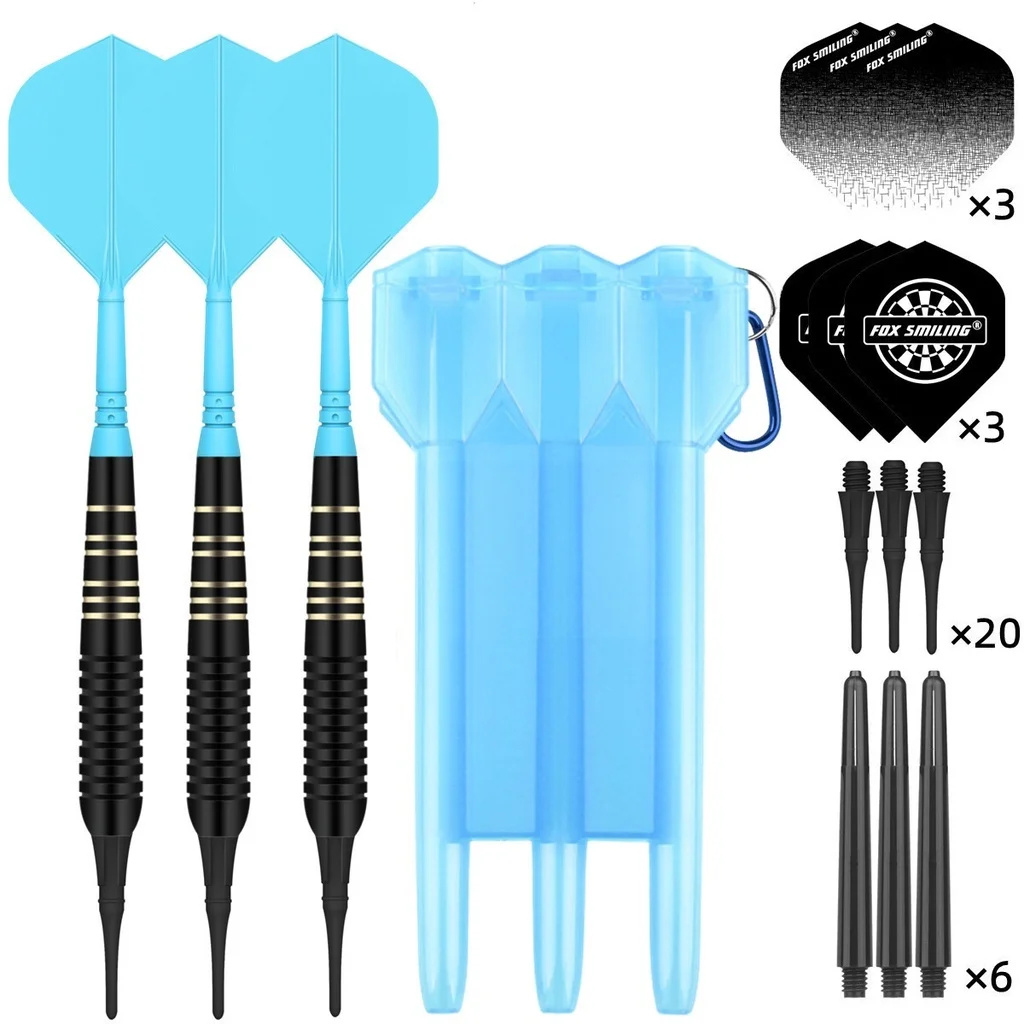 FOX SMILING 22g Soft Darts Pin with Plastic Tip and 2 in 1 Dart Shaft Flights for Electronic Dartboard with 20 Soft Dart Tips