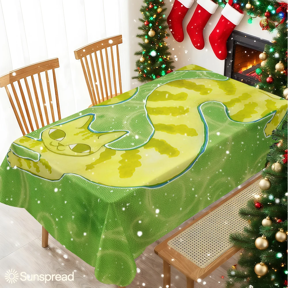 Green Letter Shaped Cat Table Cloth Waterproof Tablecloth Spill Proof Table Cloth, Wipe Clean Table Cloth for Dining Camping