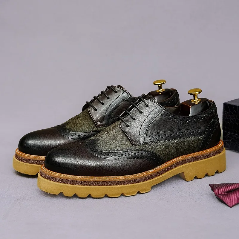 Genuine Leather Mens Dress Shoes Luxury Handmade Quality 2026 Autumn New Platform Elegant Reteo Brogues Social Shoes Man Size 46