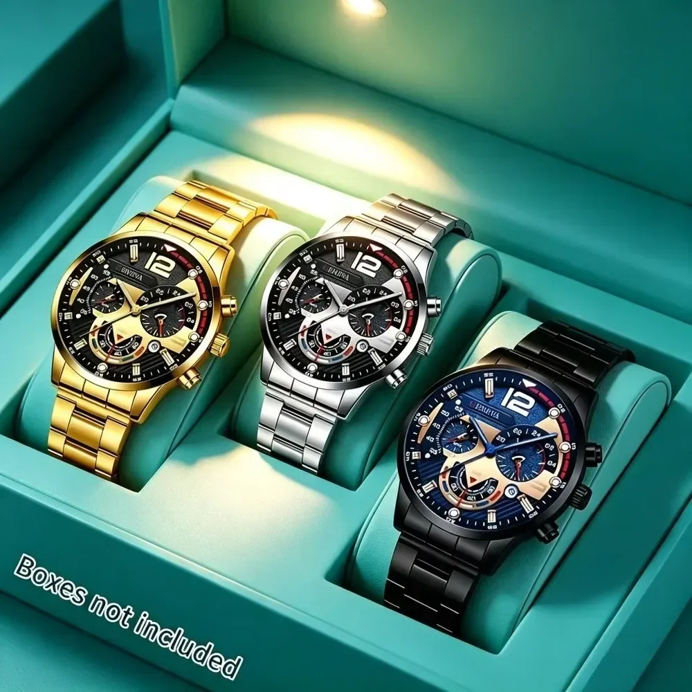 Men 3Pcs Chronograph Watch Set Multi Color Male Wristwatch Relojes Hombre Boxes Not Included