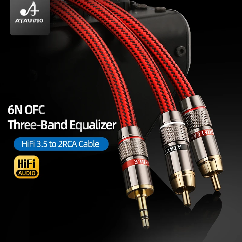ATAUDIO HiFi 3.5mm to 2RCA Y‑Splitter Audio Cable High‑purity 6N OFC Conductor Gold‑plated Interconnect Wire for Amplifier