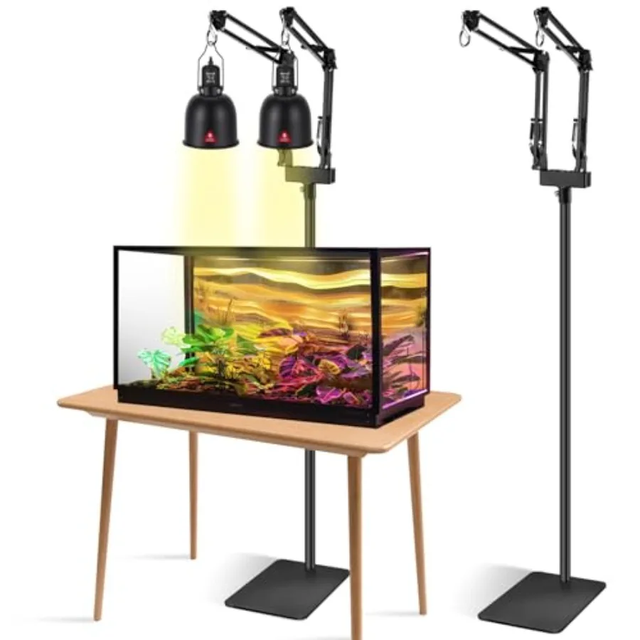 

Dual Reptile Lamp Stand Reptile Light Stand with Two Flexible Brackets Height Adjustable 15.7 inch to 74.3 inch for Hanging Hea