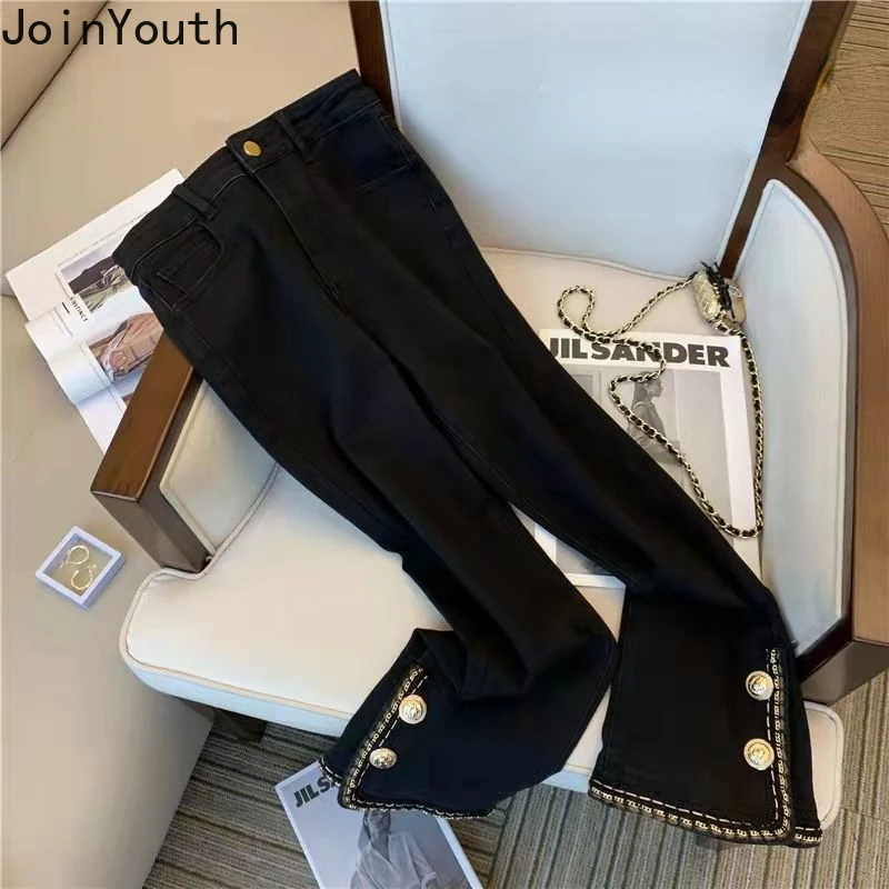 Black Jeans for Women Thicked Slim Fit Wide Leg Pants 2023 New Bottoms Fashion Casual Vintage Pantalon Femme Split Y2k Trousers