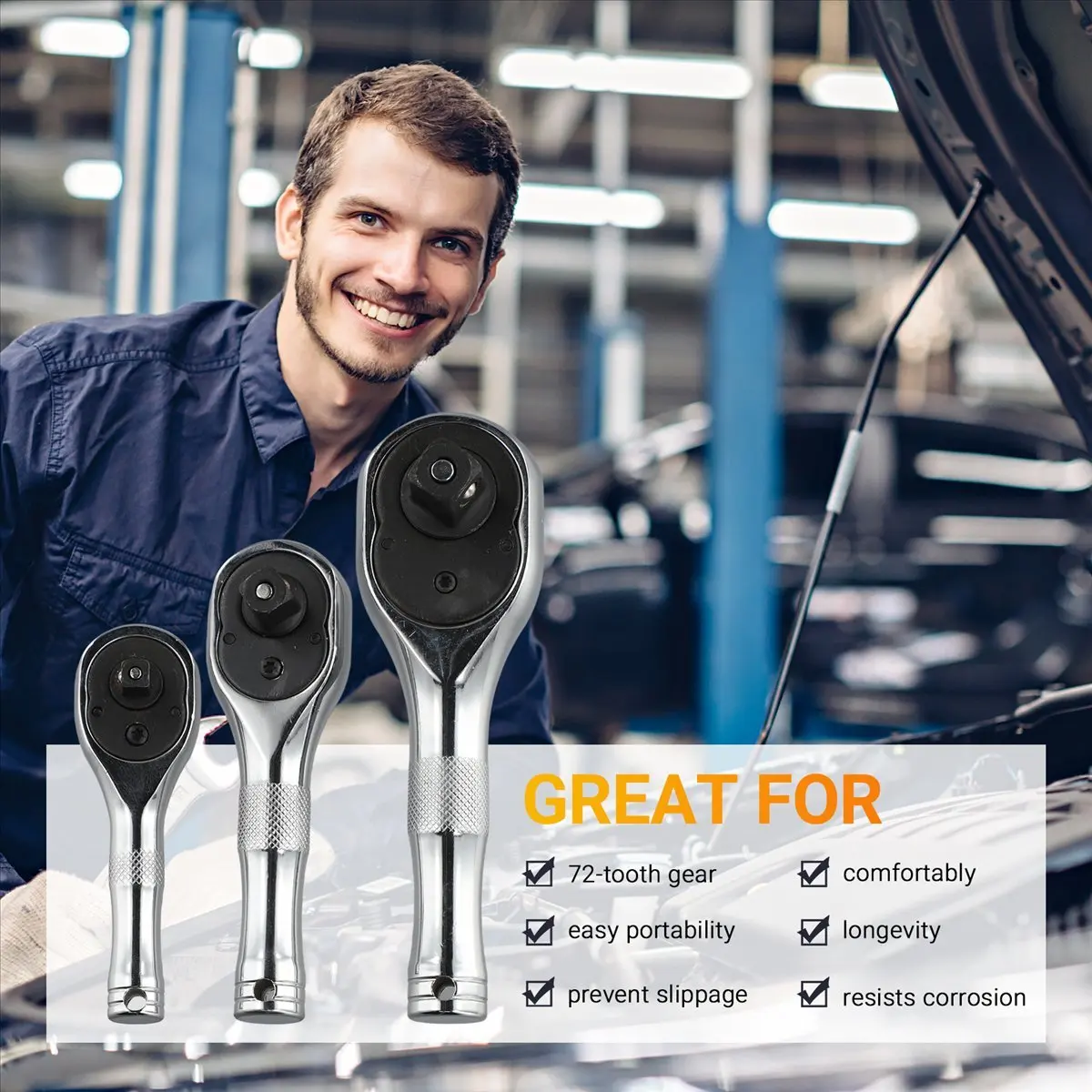 (ABGQ) 72 Teeth Quick Socket Mini Ratchet Wrench 1/4 3/8 1/2 Big Medium Small Fly Two-Way Horns Short Handle Repair Hand Tools