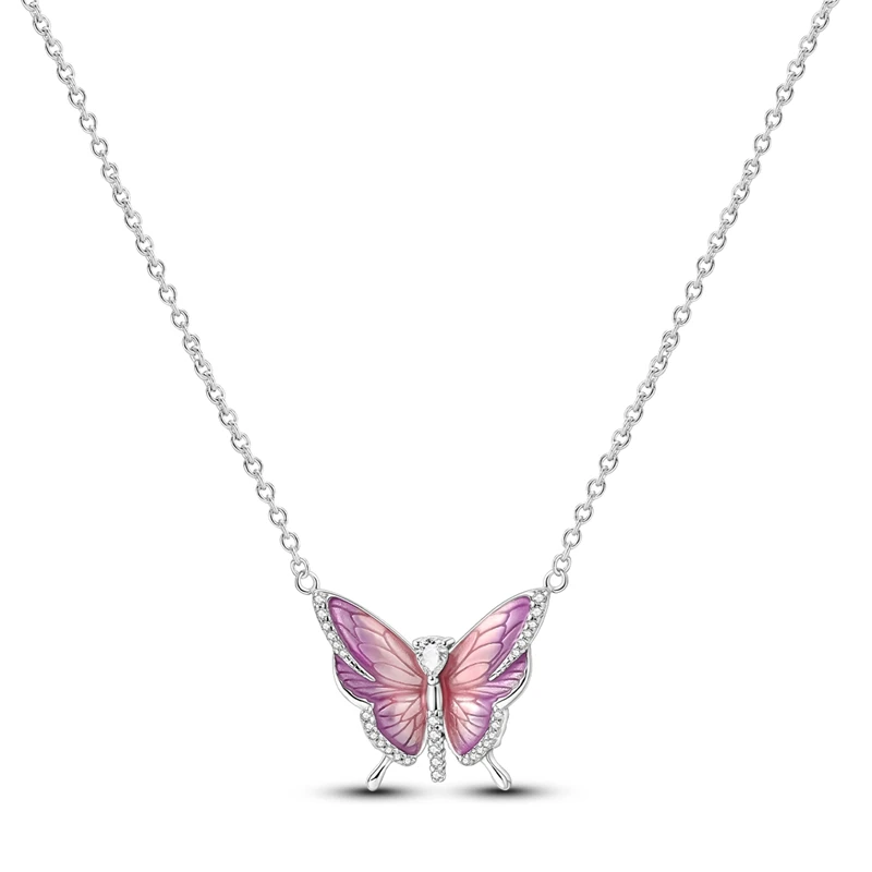 2025 New 925 Sterling Silver Necklace Zircon Heart Butterfly Simple Necklaces For Women Anniversary Birthday Jewelry Gift Female