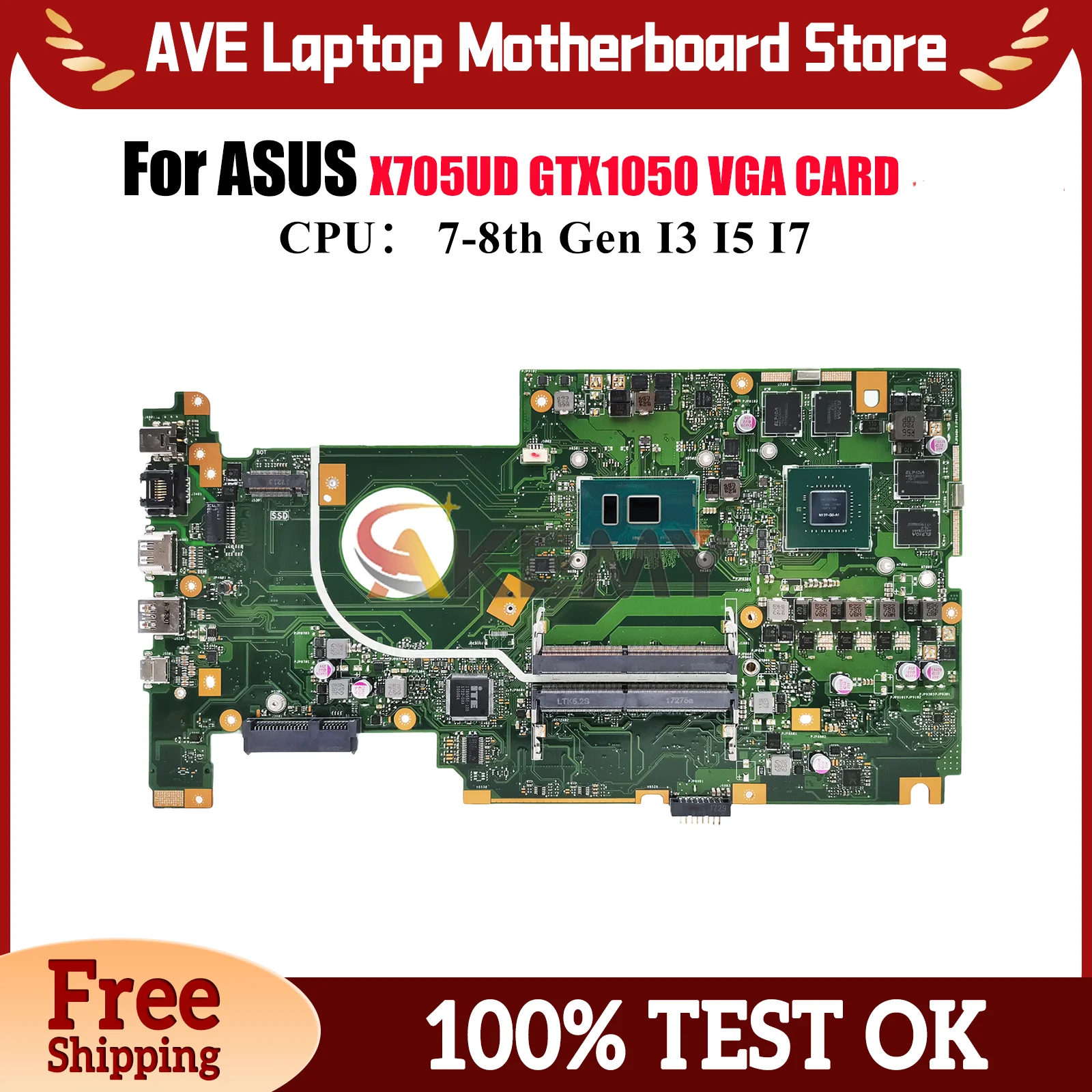

X705UD Материнская плата для ноутбука ASUS VivoBook X705UQ X705UNR X705UBR X705UF X705UVP X705U X705UB X705UN Материнская плата с процессором I3 I5 I7