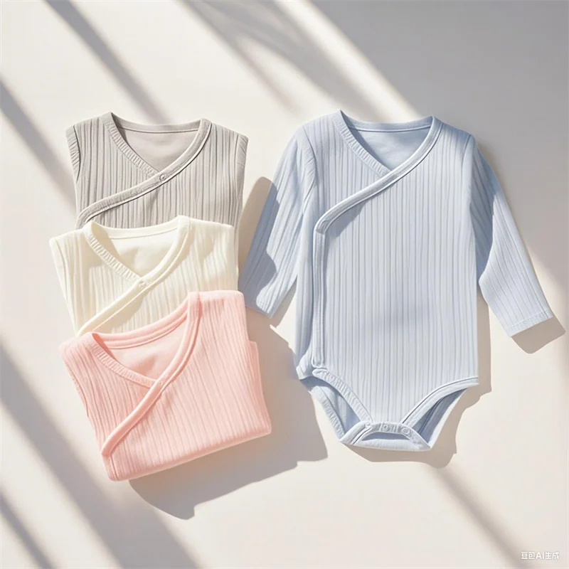 4-Pack Newborn Baby Ribbed Knitted Romper Side-Wrap Cotton Bodysuits Easy Wear Comfortable Infant Onesie for Boys and Girls