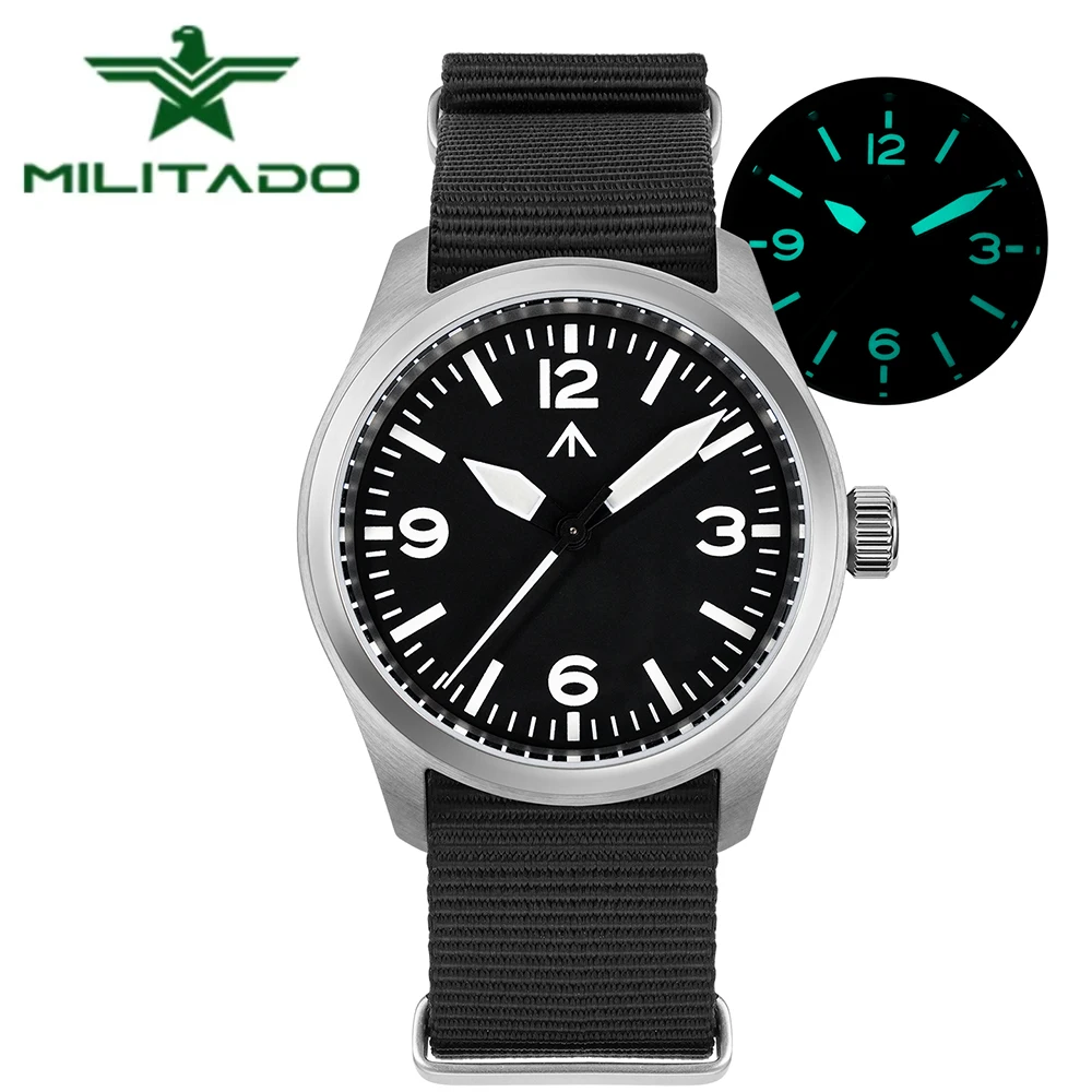Reloj Militado ML08 V2 de 38mm, relojes con movimiento de cuarzo VH31, zafiro luminoso, cristal de doble cúpula, reloj de pulsera Vintage resistente al agua