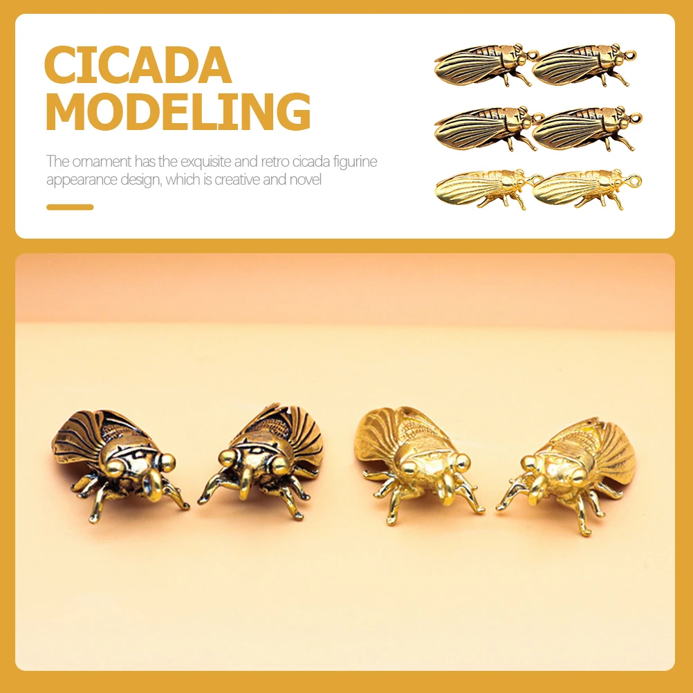 

6Pcs Retro Brass Cicada Ornament Vintage Small Desktop Decor Creative Animal Sculpture Exquisite Brass Craft Decoration