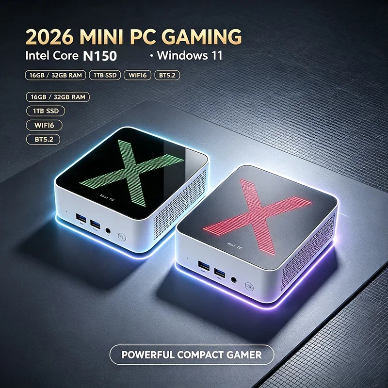 Intel Core N150 Mini PC 16GB/32GB RAM+1TB/2TB SSD 4K HDMI WiFi6 BT5.2 Windows 11 Portable Gaming Desktop Computer
