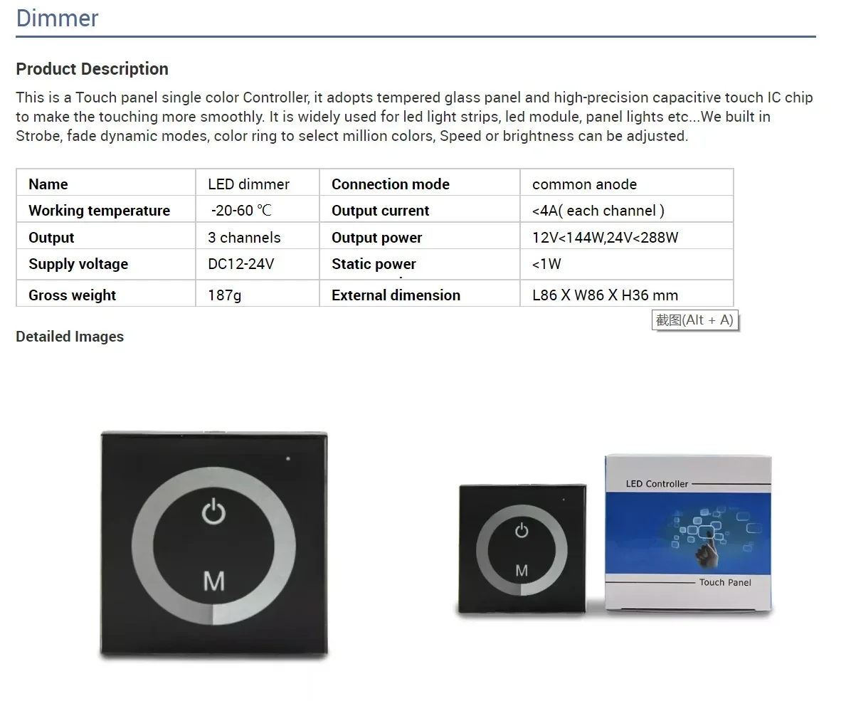 Wireless RF Touch Remote Controller Dimmer 18A 216W for 3528 5050 SMD COB Single Color CCT RGB RGBW LED Strip Lights DC12~24V