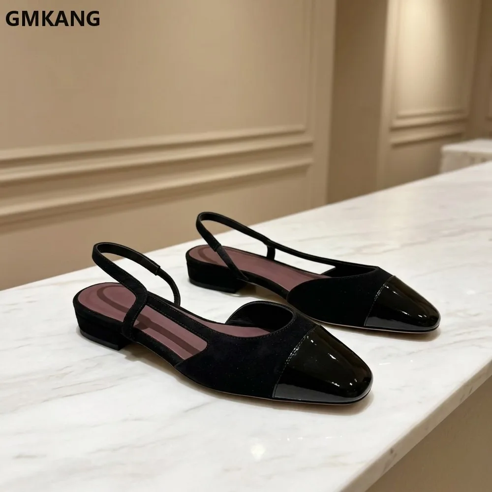 GMKANG Minimalist Slingback Flat Pumps Square Toe Patchwork Upper Back Strap Lightweight Comfortable Walking Shoes for