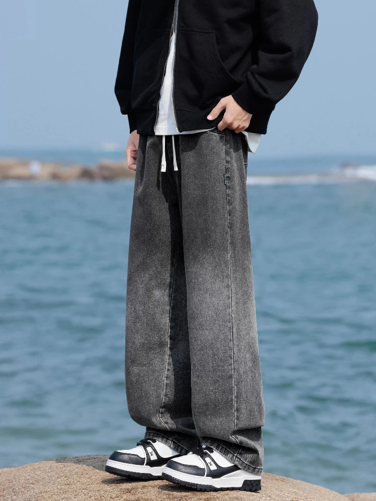 

Модные американские мужские джинсы прямого кроя, весенне-осенние, новые, универсальные, свободные повседневные брюки со средней посадкой и застежкой-молнией